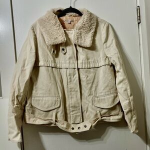 GAP Cream Bomber Jacket with Faux-Shearling Collar
